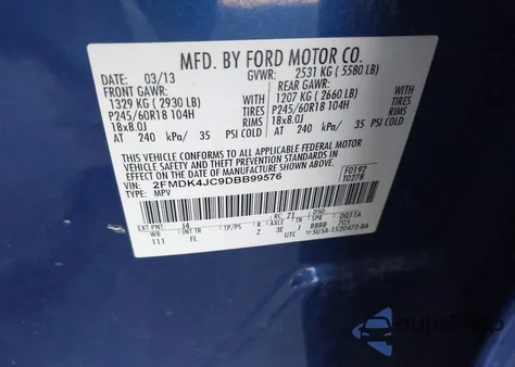 2013 Ford Edge Sel из США, поврежденный, VIN 2FMDK4JC9DBB99576